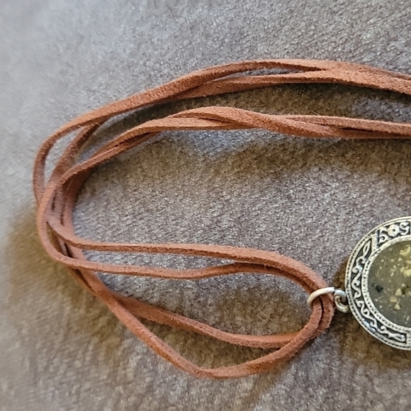 𝅺3/$20 Rustic Aztec Coin Shape Pendant Suede Unisex Hippie Necklace - Picture 3 of 6